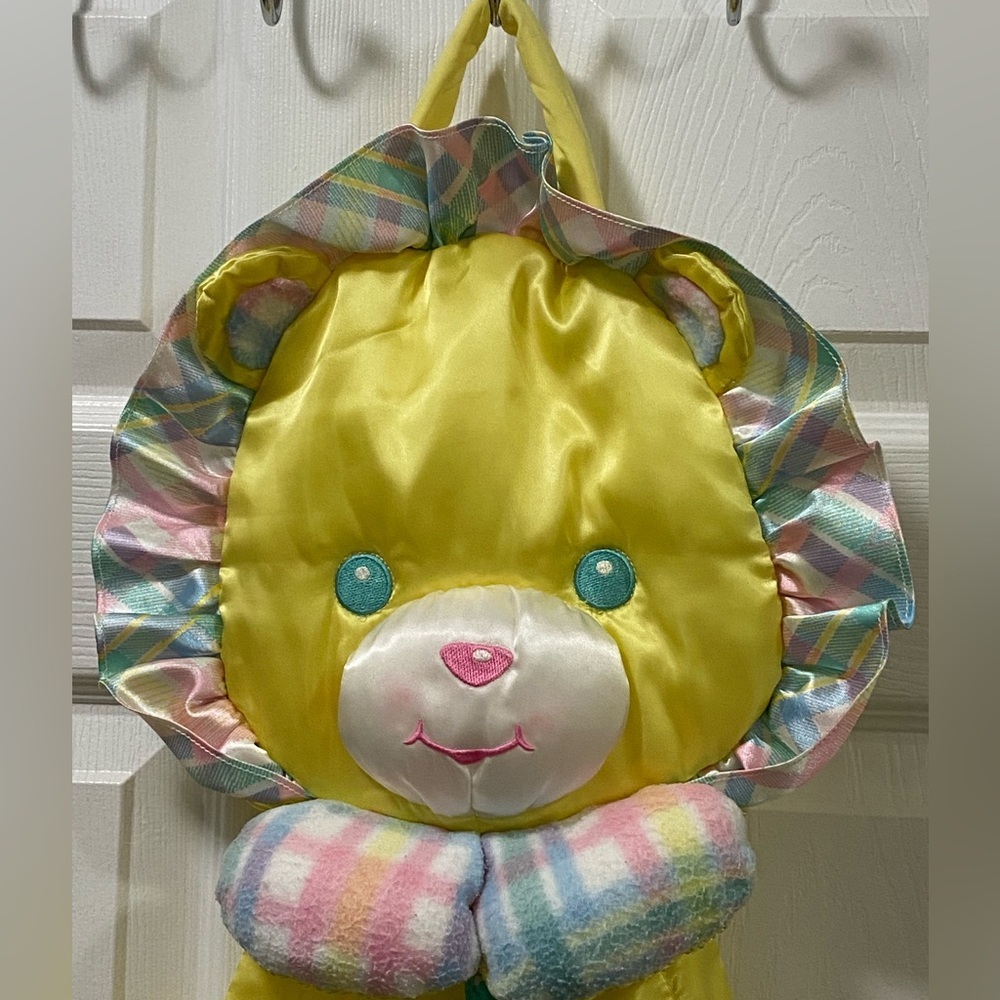 VTG Playskool 1996 Snuzzles 5042 Lion Plush Baby Blanket Pastel Plaid Satin